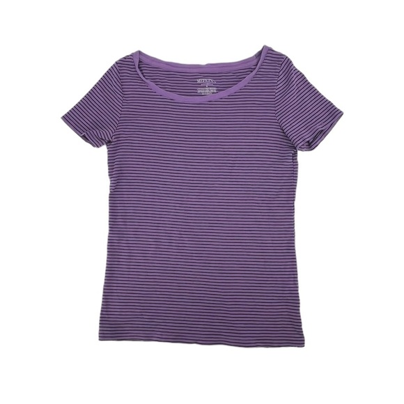 Merona Purple Black Striped Short Sleeve The Ultimate T-Shirt Size M Women’s - Picture 1 of 4